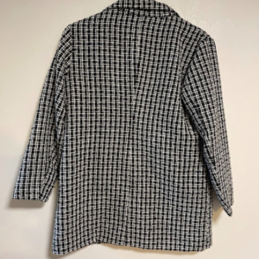 Kaylee Kollection Black & White Plaid Tweed Double-Breasted Coat Size M - Picture 9 of 9